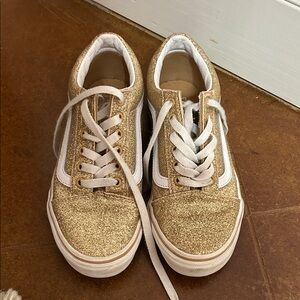 Girls Gold Glitter Vans with White Accents